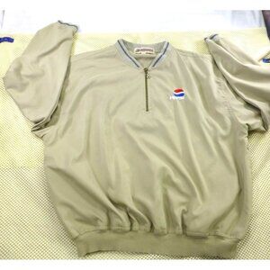 Vintage Akwa Pepsi Beige Pullover Jacket Large USA Made Microfiber Ribbed Trim
